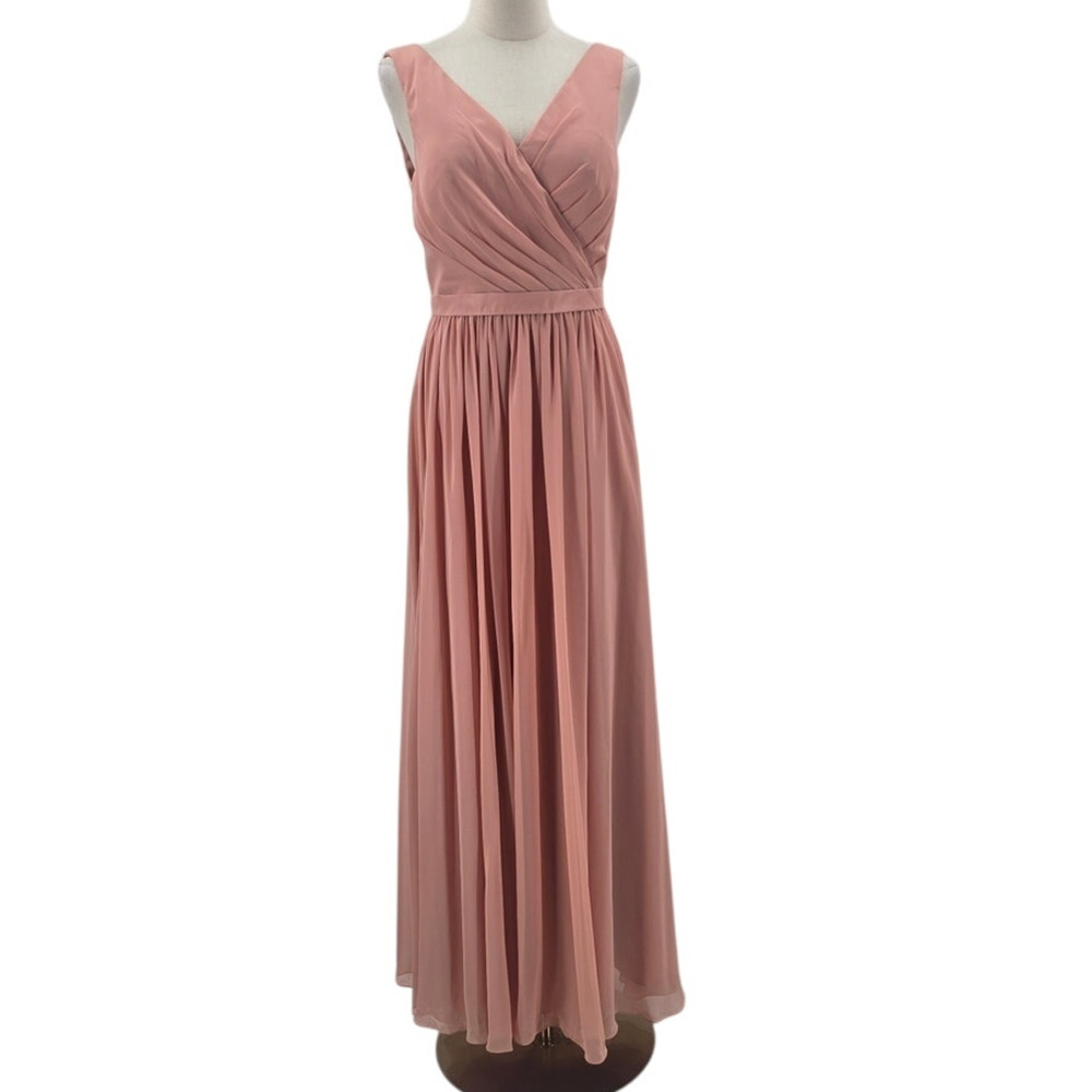AW BRIDAL 6 S Peach Pink chiffon Gwyneth formal bridesmaid maxi dress NEW B24